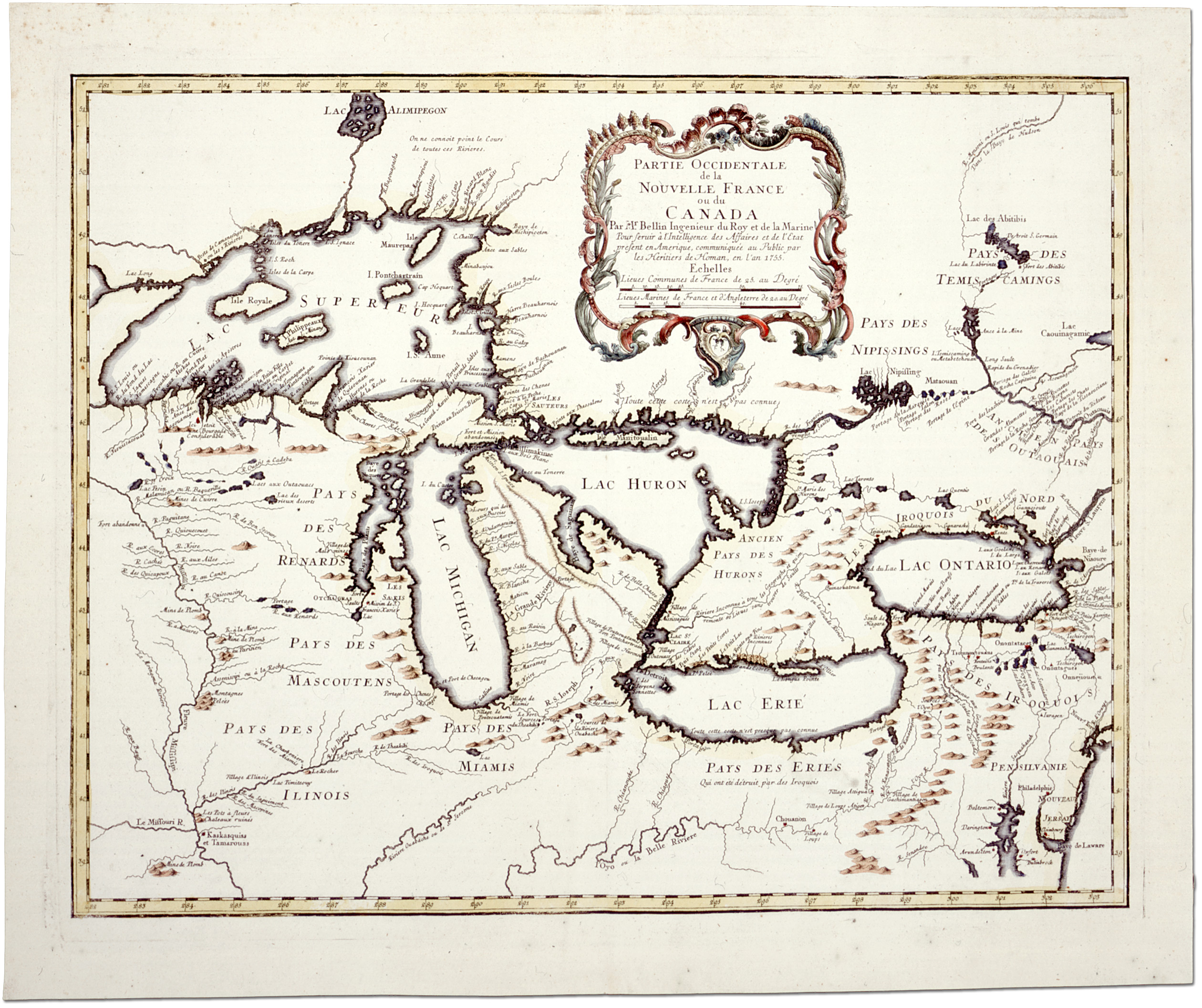 Carte : Partie occidentale de la Nouvelle France ou du Canada, 1755
