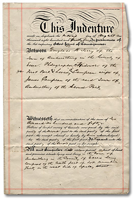 Contrat de vente d'un lot urbain Amherstburg entre Douglas Terry, Photograph et Lovedy Ann Campeau, 1894