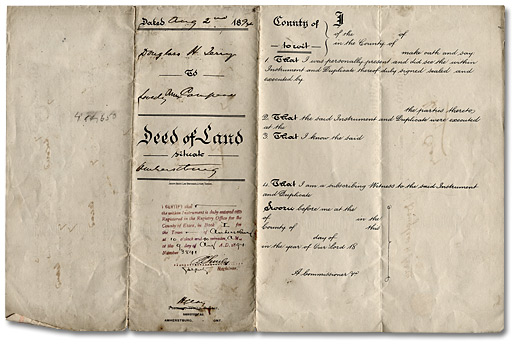 Deed of Land for town lot in Amherstburg from Douglas Terry, Photographer to  Lovedy Ann Campeau, 1894