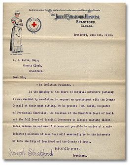 Letter from John H. Stratford Hospital President to County Clerk, 1905