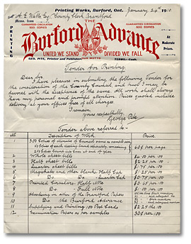 Soumission pour des services d'imprimerie, 24 janvier, 1910