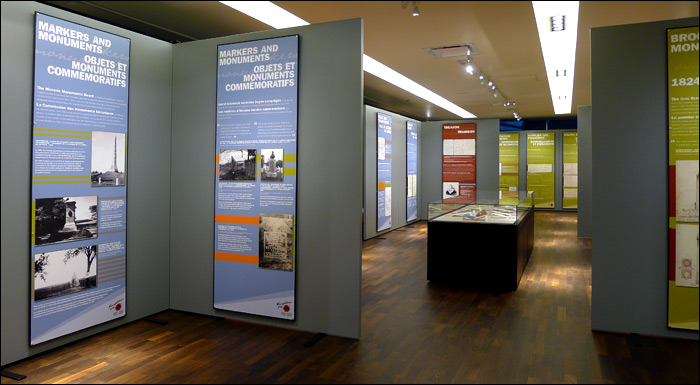 Photograph showing panels and showcases from the exhibit
