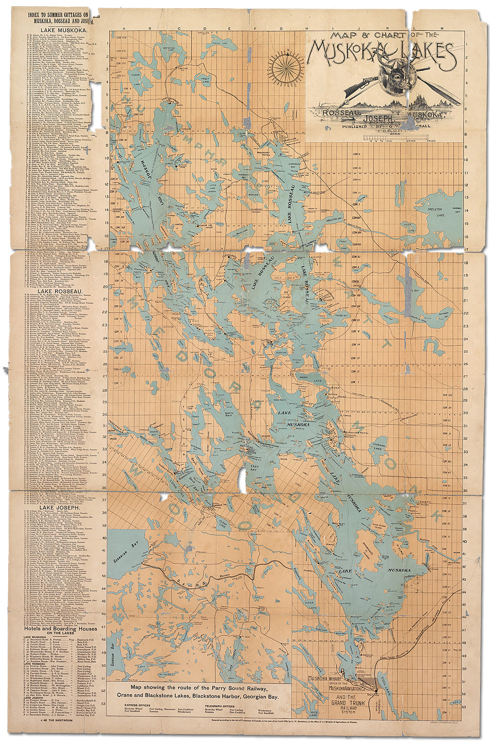 Map and Chart of the Muskoka Lakes: Tourist and canoeist index,1899
