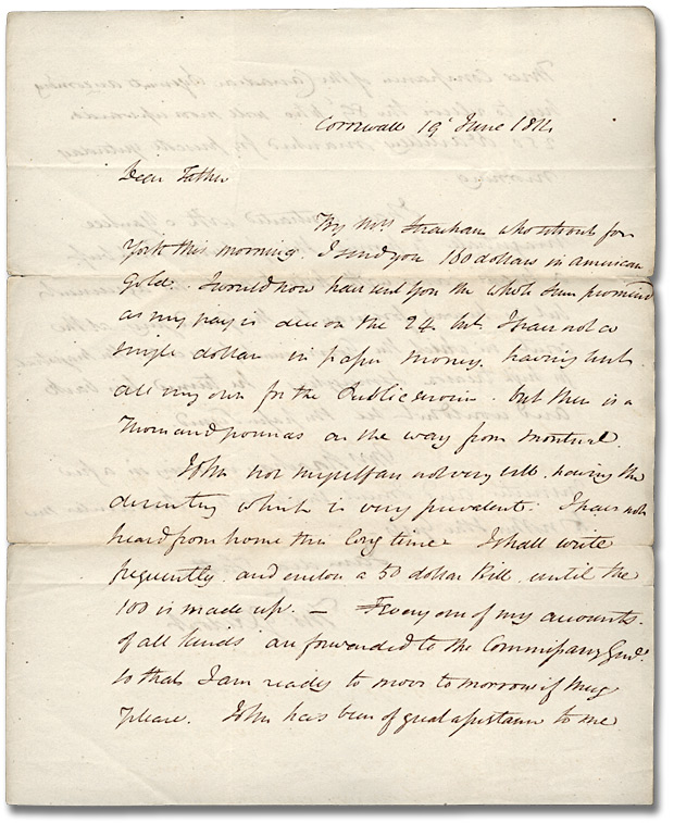 Letter from Thomas G. Ridout (Cornwall) to his father Thomas Ridout, June 19, 1814 (Page 1)