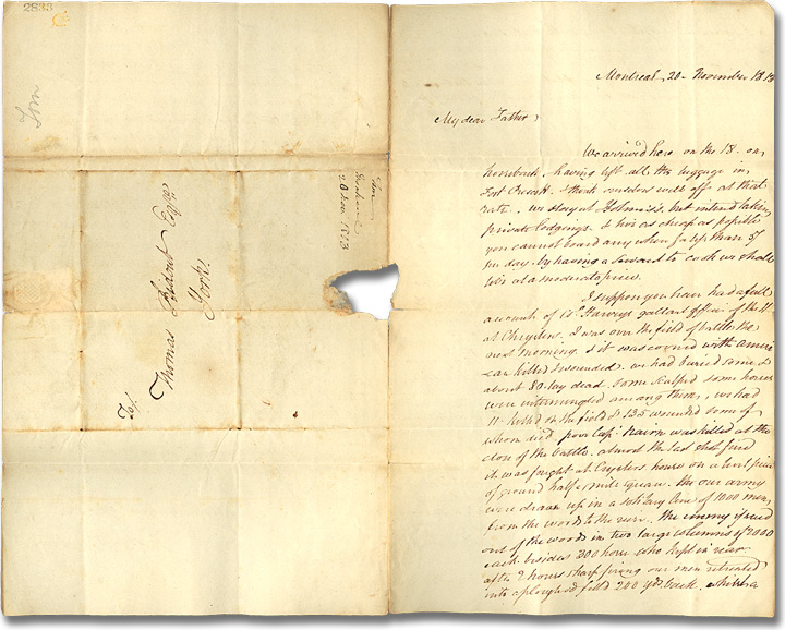 Letter from Thomas G. Ridout (Montreal) to his father Thomas Ridout, November 20, 1813
