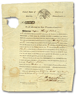 Document regarding the exchange of Captain Henry Nelles, prisoner of War, August 10, 1814