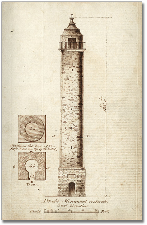 Dessin : Brock's Monument restored, East elevation, [vers 1841]