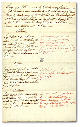 Statement of claims made by Capt. Merritt of the Provincial Light Dragoons and examined by a Board of Inquiry (…), 1815 (Page 1)