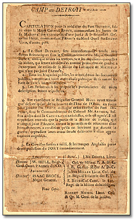 Poster displaying the terms of surrender at Detroit, 1812