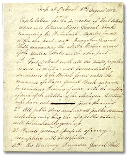 Terms of capitulation of Fort Detroit (page 1), August 16, 1812