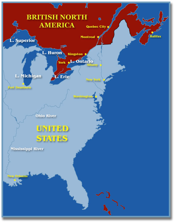 Carte - l'Amérique du Nord britannique et les États-Unis durant la guerre