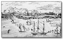 Gravure : The Battle of Fort George from the Philadelphia Portfolio, 1817 (Détail)