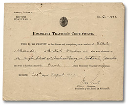 Honorary Teacher’s Certificate, 1922