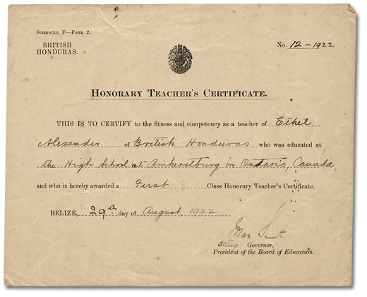 Certificat honoraire d'enseignant, 1922