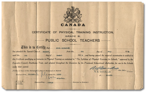 Certificat d'instructeur d'éducation physique, 1918