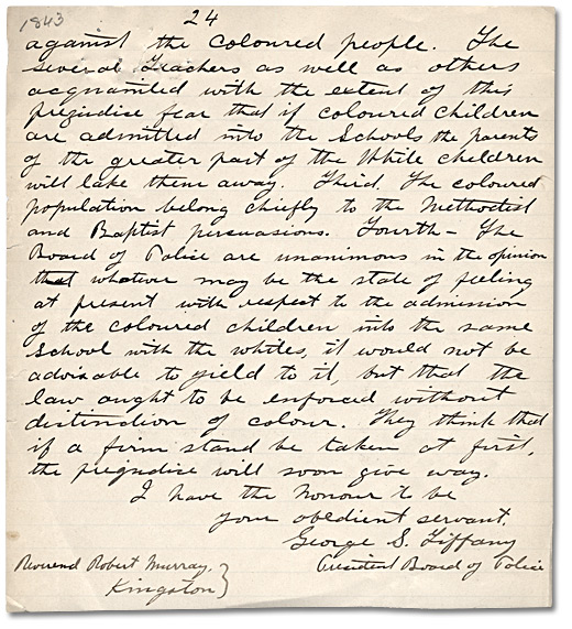 Letter dated November 9 from George S. Tiffany, Esquire to Reverend R. Murray, page 24