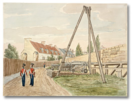 Watercolour: Artillery Barracks and Gun Placement, Quebec, Lower Canada, [ca. 1830]