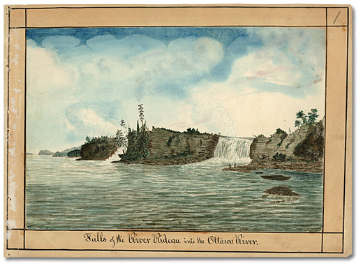 Watercolour: Falls of the Rideau River, at the Ottawa River, 1826