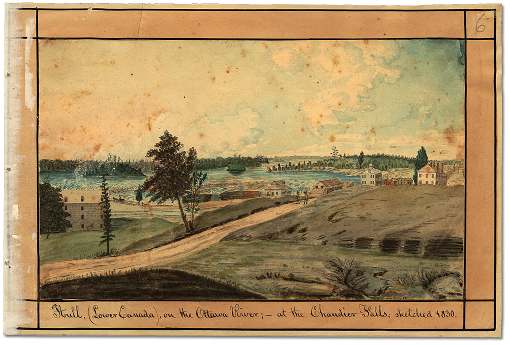 Watercolour: Hull, (Lower Canada), on the Ottawa River; at the Chaudier Falls, 1830
