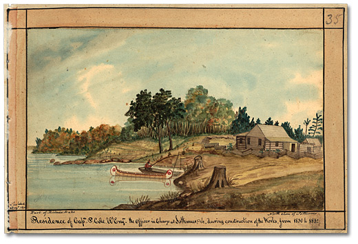 Watercolour: Residence of Cap.tn P. Cole, R. Eng. Rs the Officer in charge at Isthmus, &c. during construction of the Works, from 1830 to 1832, 1830