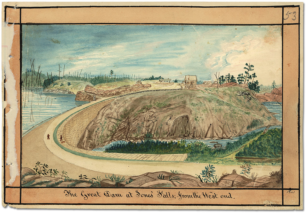 Aquarelle : The Great dam at Jones’ Falls; from the West end, 1841