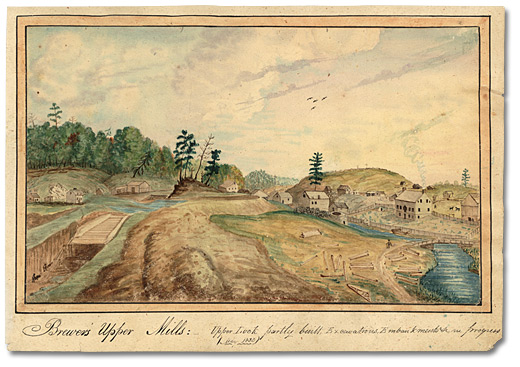 Watercolour: Brewer's Upper Mills: Upper lock partly built, Excavations, Embankments &c. in progress, 1830