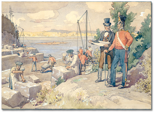 Watercolour: Colonel By Watching the Building of the Rideau Canal 1826, (Ontario), [ca. 1930-1931]