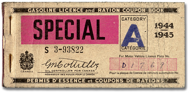 Gasoline Licence and Ration Coupon Book, Category A, 1944-1945