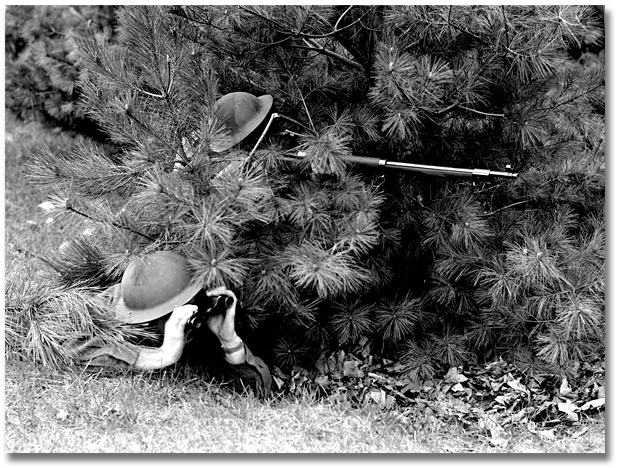 Photo: Soldiers during training Sniping school at Camp Borden [guys in bushes], May 1941