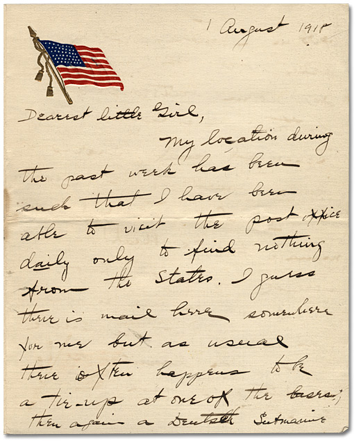 Lettre de Daniel Hill jr. à May Edwards Hill, le 1 août, 1918