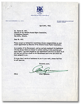 Letter from Allan Grossman to Daniel G. Hill, April 24, 1962