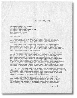 Lettre à Harold H. Potter de Daniel G. Hill, 11 septembre, 1963 - Page 1