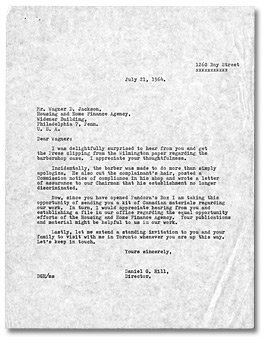 Lettre à Wagner D. Jackson de Daniel G. Hill, 21 juillet, 1964 
