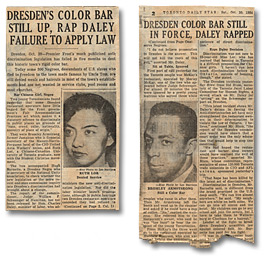 Coupure de Toronto Daily Star, Dresden’s Color Bar Still Up, Rap Daley Failure to Apply Law, 30 octobre 1954