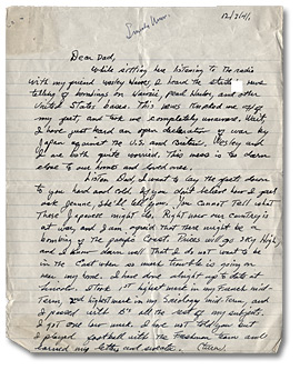 Letter from Daniel G. Hill to father, December 7, 1941