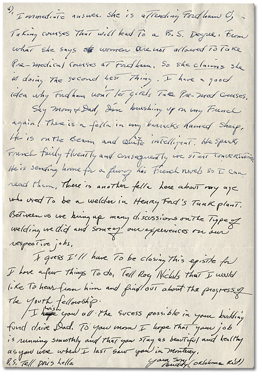 Lettre de Daniel G.  Hill à sa mère et à son père, le 28 février, 1943, Page 4