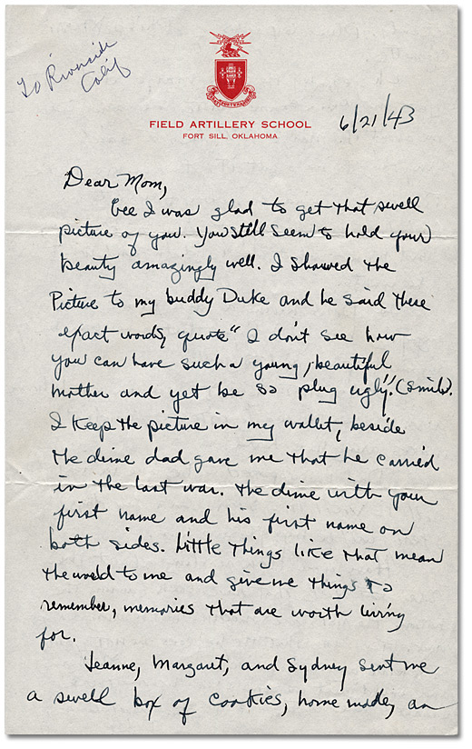 Lettre de Daniel G. Hill à sa mère, le 21 juin, 1943, Page 1