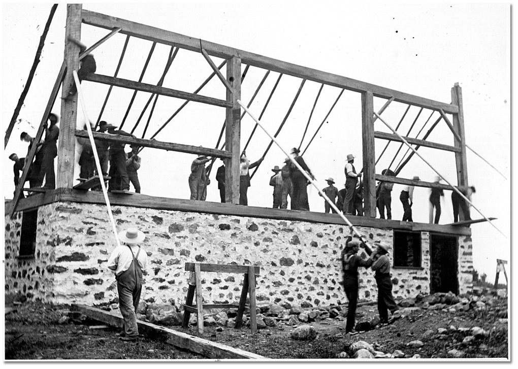 Photo: Men raising a barn, [ca. 1905]