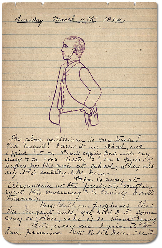 Page compronant un croquis, tirée du journal de Mary Hastie, 1884 (01)