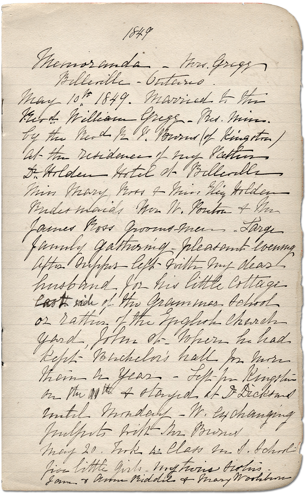 Page from Pheobe Gregg's Diary, 1849