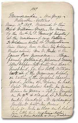 Page from Pheobe Gregg's Diary, 1849