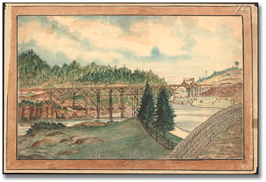 Building the Grand Trunk Railway Bridge, Kingston Mills, 1856 