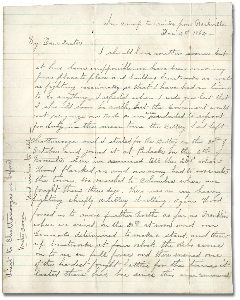 Lettre de Alonzo Wolverton à sa sœur Roseltha Wolverton Goble, le 4 décembre 1864 - Page 1