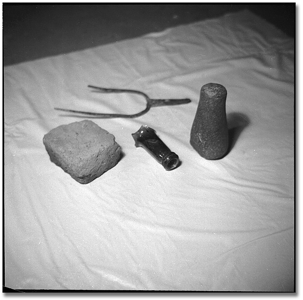Photo: Fur trade artefacts found on Hudson's Bay Company site at Fort Severn, 1959
