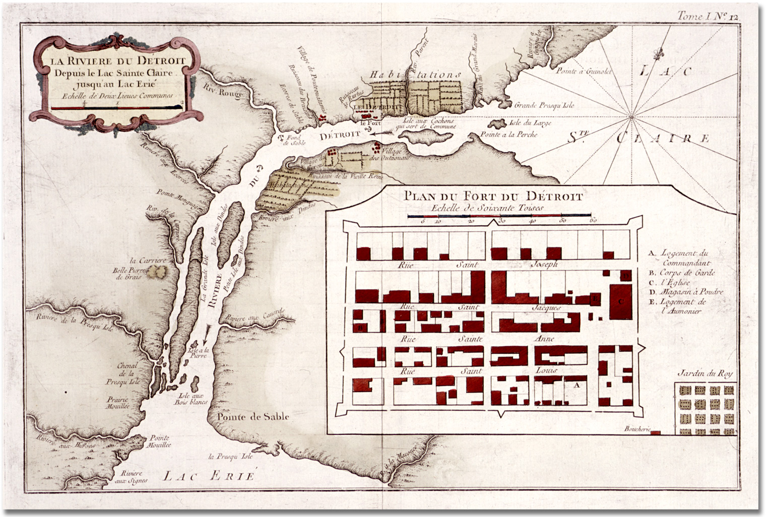 Map: La rivière du Détroit depuis le lac Sainte-Claire jusqu’au lac Érié, 1764