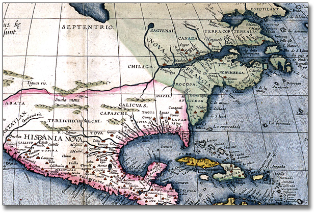 Map: Ortellius, Abraham. Americae Siva Novo Orbis Nova Descriptio., 1578 (detail)