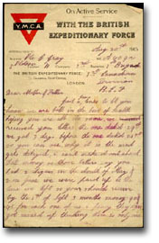 Letter dated August 20, 1915, from Charlie Gray to his parents Alfred and Emily