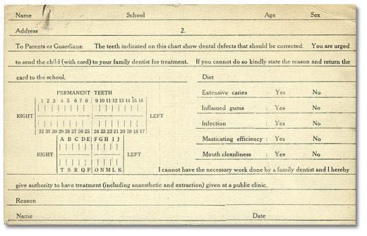 Card given to parents of schoolchildren in need of dental care, [ca. 1925]