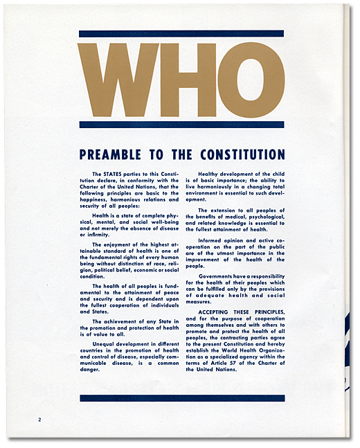 The World Health Organization, Supplement no. 41 to Canada’s Health and Welfare; Preamble to the Constitution, [ca. 1966], Page 