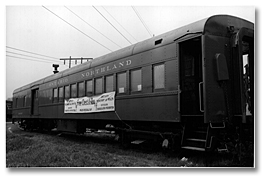 Photo: Exterior view of the Ontario Tuberculosis Association Chest X-Ray Train, [ca. 1950]